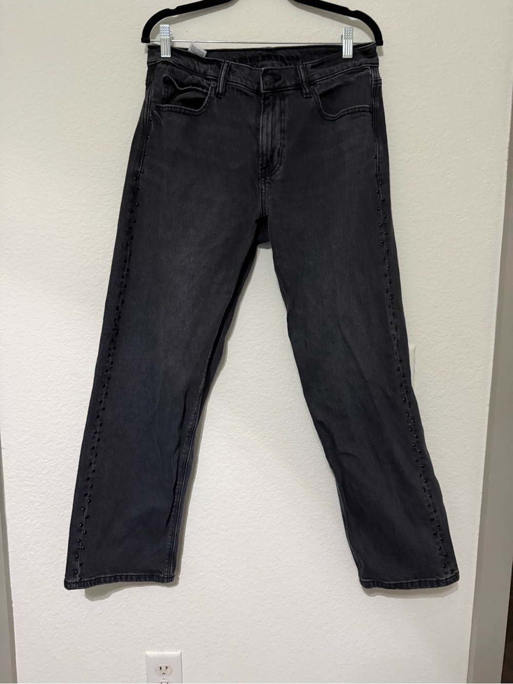 American Eagle Outfitters Washed Black Straight Jeans with Side Stud Accents